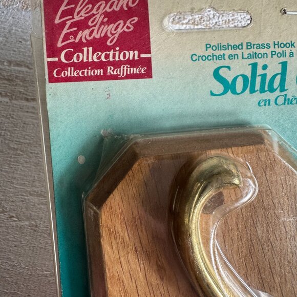 Vintage Metal Hook with Solid Oak Back Plate - New Old Stock - Picture 3 of 9